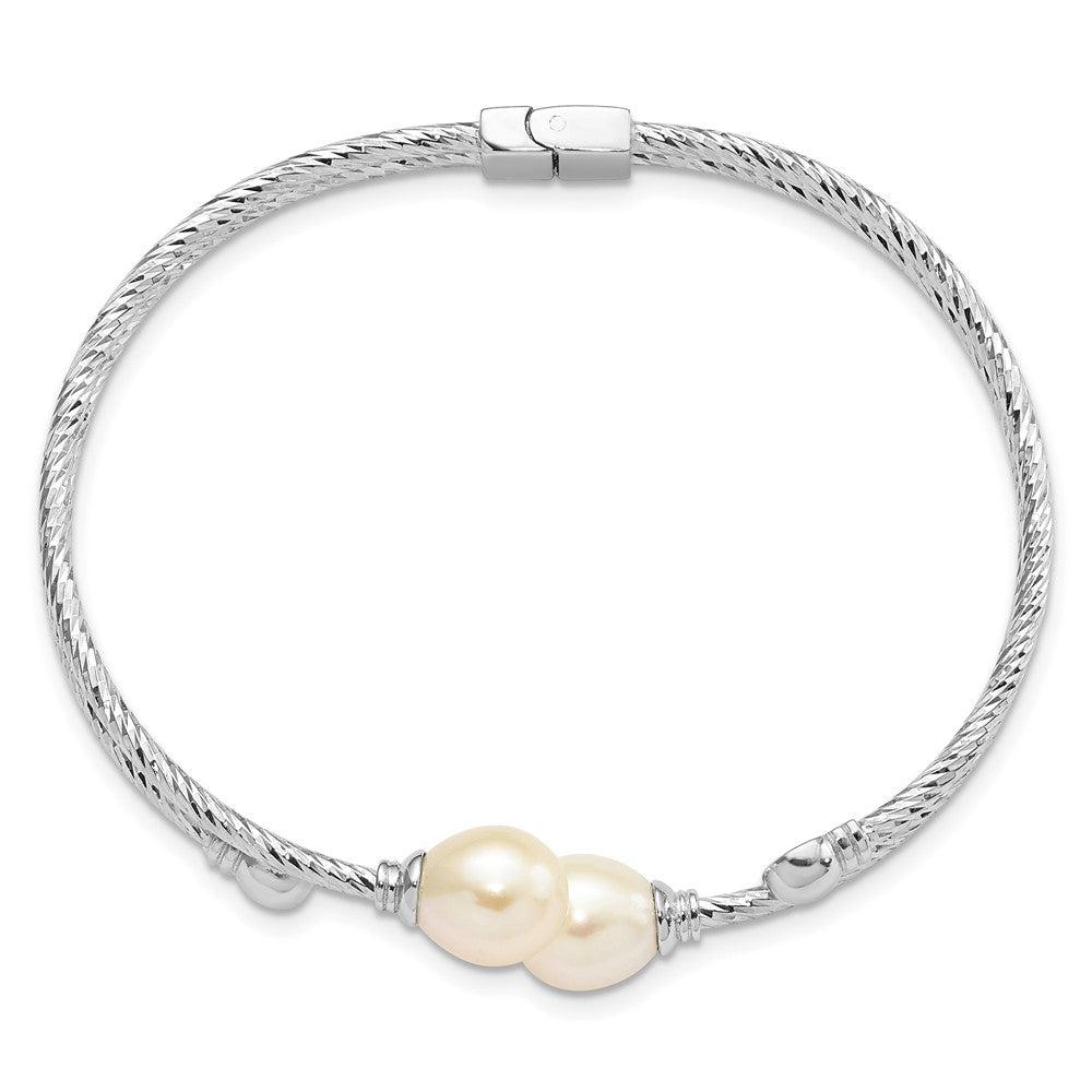 Sterling Silver Rhod-Pl 8X10mm White Teardrop Fwc Pearl Hinged Bangle