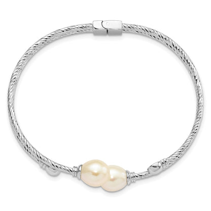 Sterling Silver Rhod-Pl 8X10mm White Teardrop Fwc Pearl Hinged Bangle