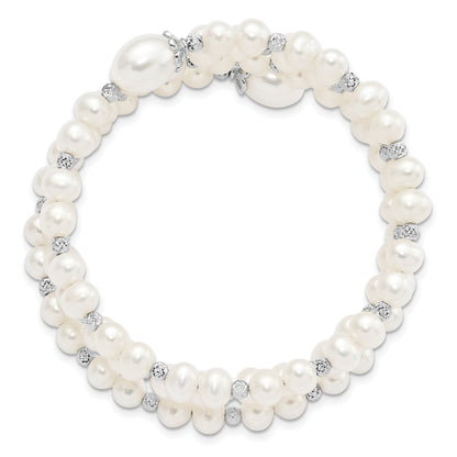 Sterling Silver Rh-Pl D/C 6-11mm White Fwc Pearl Wrap Bracelet