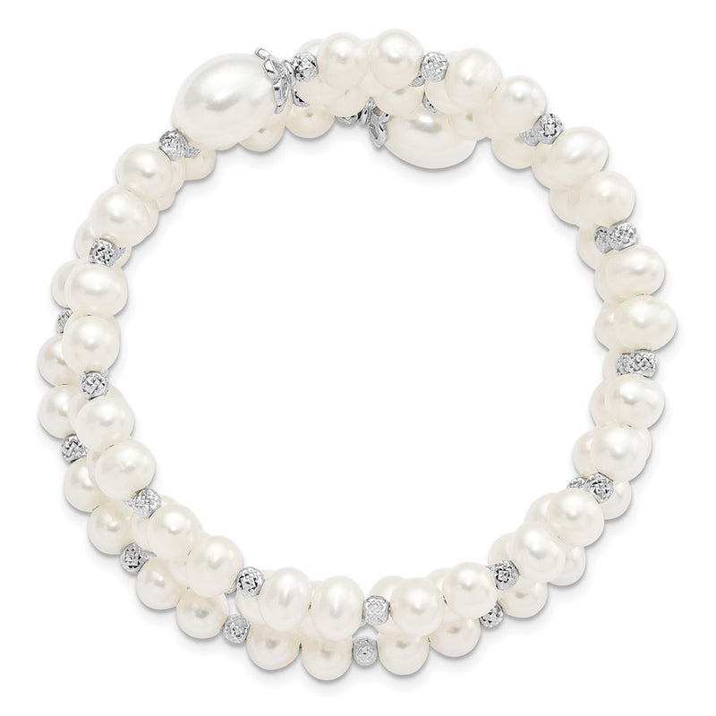 Sterling Silver Rh-Pl D/C 6-11mm White Fwc Pearl Wrap Bracelet
