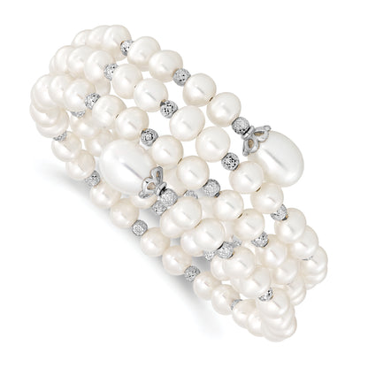 Sterling Silver Rh-Pl D/C 6-11mm White Fwc Pearl Wrap Bracelet