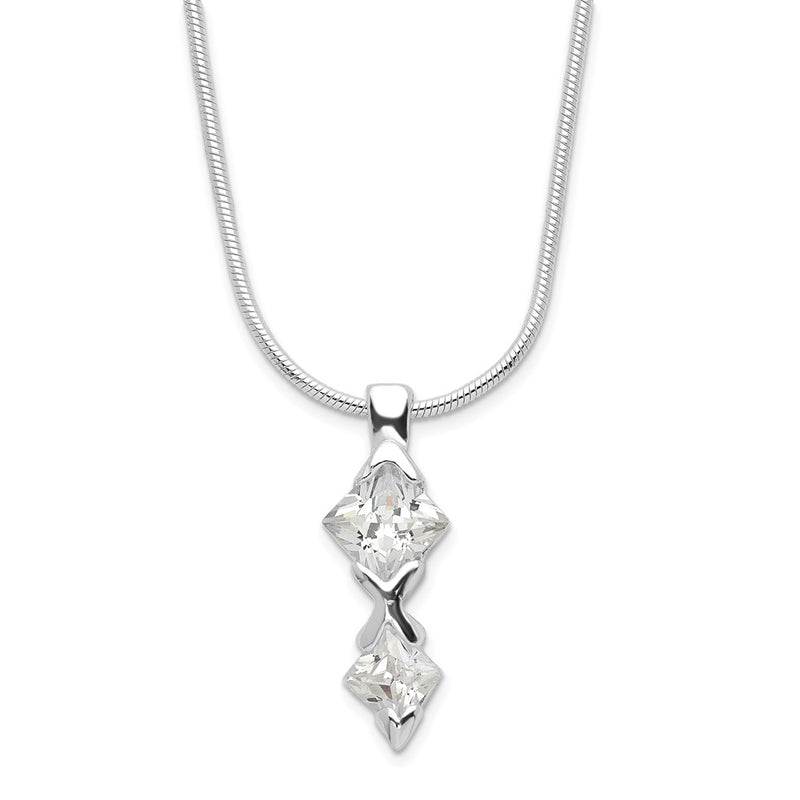 Sterling Silver Polished Cz Pendant Necklace
