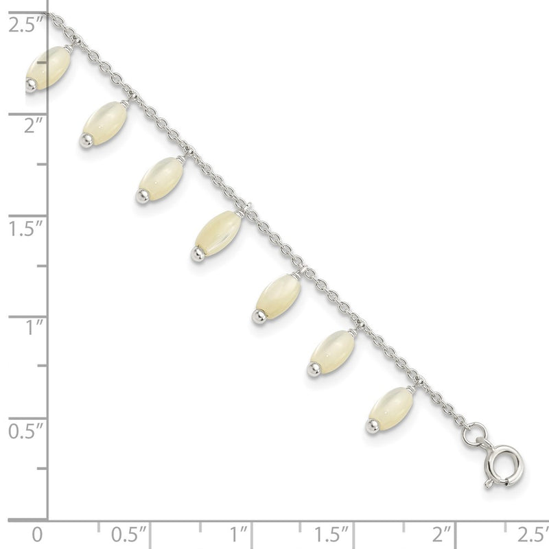 7.5 Inch Sterling Silver Polished Mop W/1.25 In Ext Bracelet