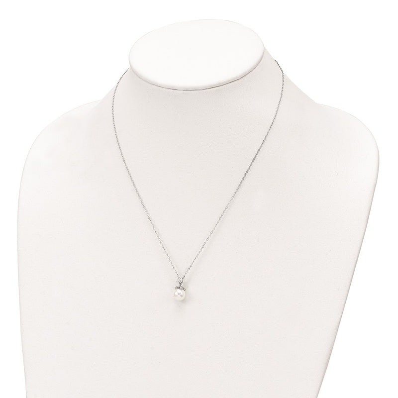 Sterling Silver Rhodium-Plated Cz And Glass Bead Necklace