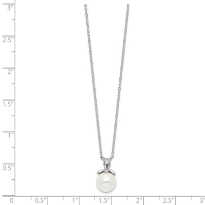 Sterling Silver Rhodium-Plated Cz And Glass Bead Necklace