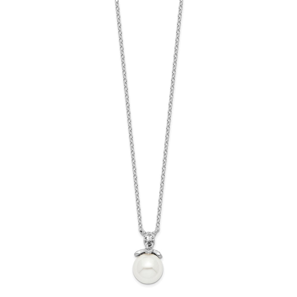 Sterling Silver Rhodium-Plated Cz And Glass Bead Necklace