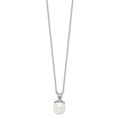 Sterling Silver Rhodium-Plated Cz And Glass Bead Necklace