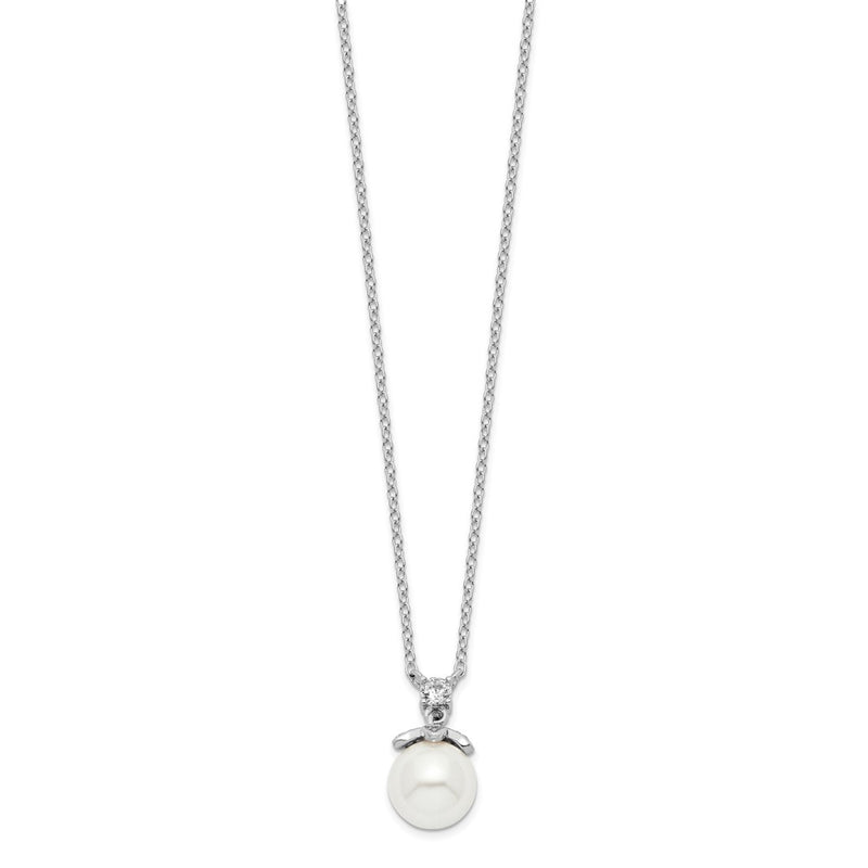 Sterling Silver Rhodium-Plated Cz And Glass Bead Necklace