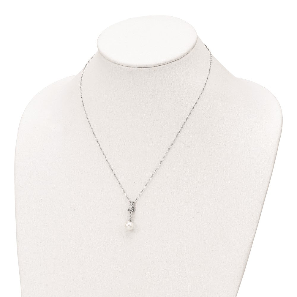 Sterling Silver Rhodium-Plated Cz And Glass Bead Necklace