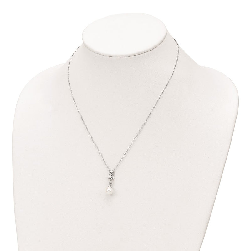 Sterling Silver Rhodium-Plated Cz And Glass Bead Necklace