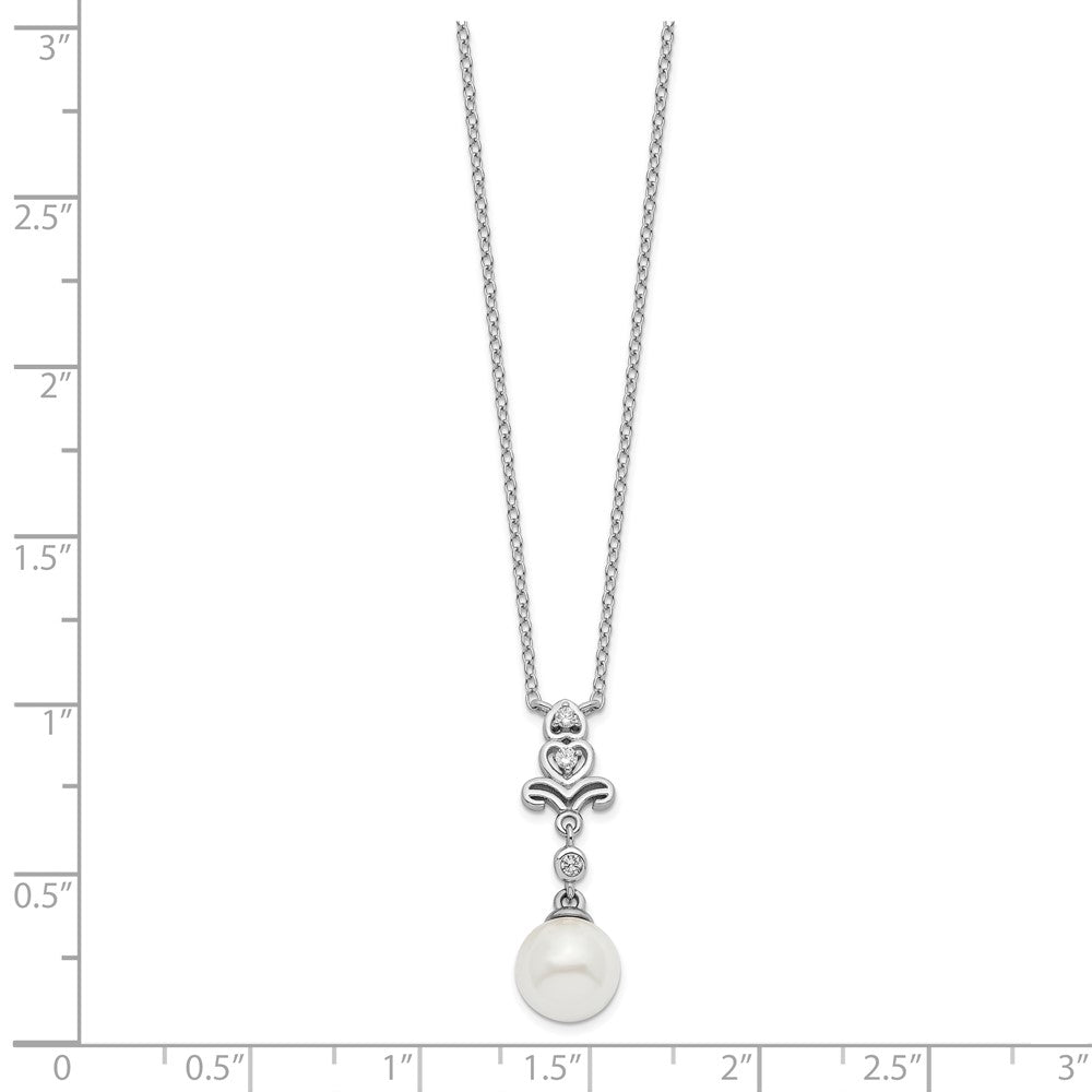 Sterling Silver Rhodium-Plated Cz And Glass Bead Necklace