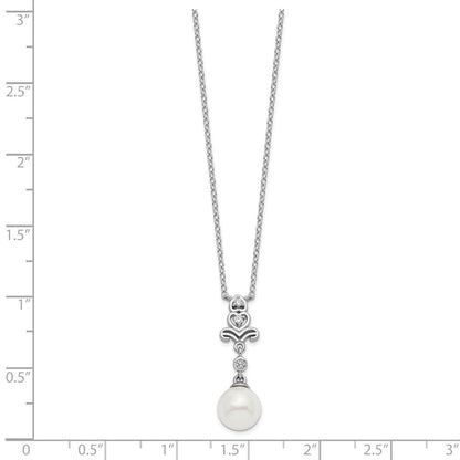 Sterling Silver Rhodium-Plated Cz And Glass Bead Necklace