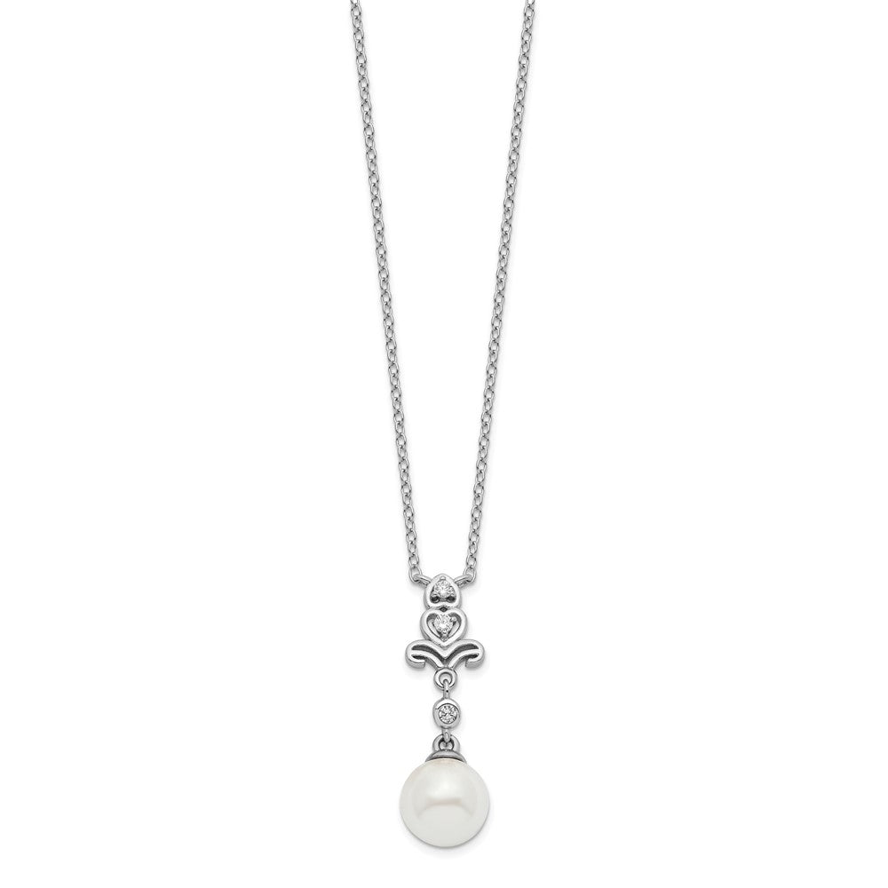 Sterling Silver Rhodium-Plated Cz And Glass Bead Necklace