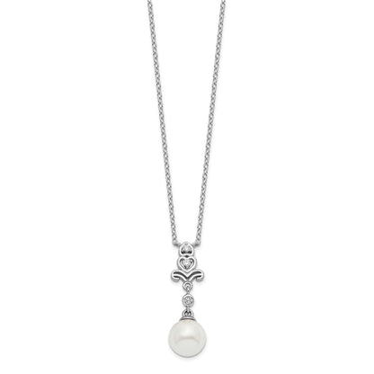 Sterling Silver Rhodium-Plated Cz And Glass Bead Necklace