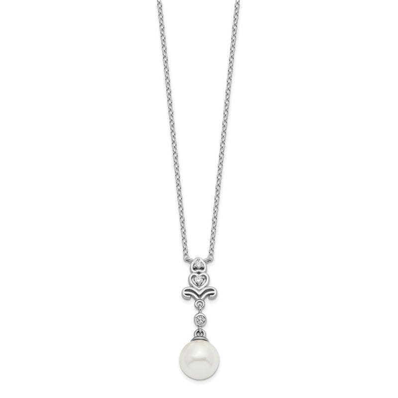 Sterling Silver Rhodium-Plated Cz And Glass Bead Necklace