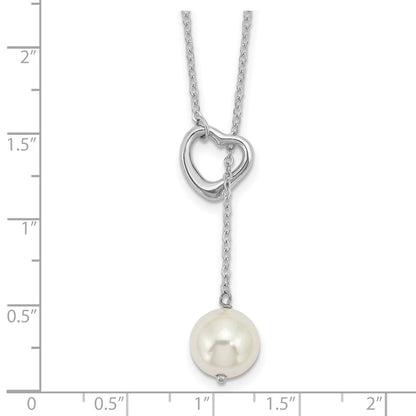 Sterling Silver Rhodium-Plated Imitation Shell Pearl Heart Necklace