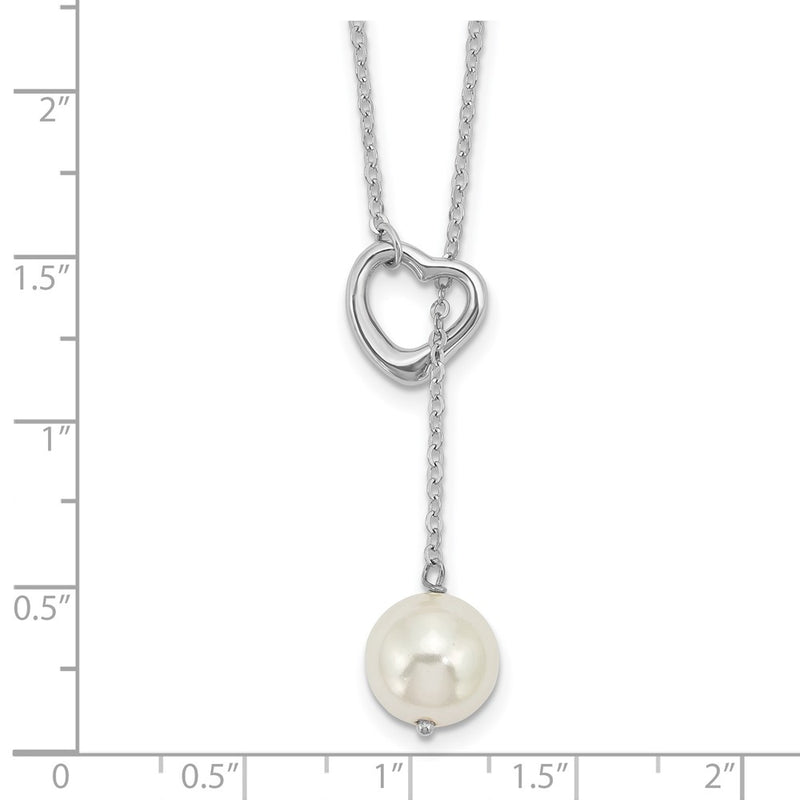 Sterling Silver Rhodium-Plated Imitation Shell Pearl Heart Necklace