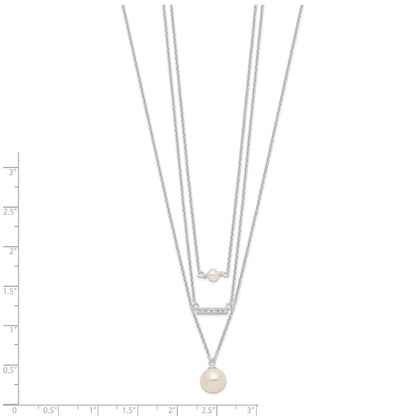 Sterling Silver Rhodium-Plated Multi Strand Cz And Glass Pearl Necklace