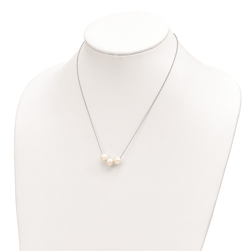 Sterling Silver Rhodium-Plated 8-9mm White Near-Round Fwc Pearl Necklace