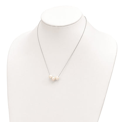 Sterling Silver Rhodium-Plated 8-9mm White Near-Round Fwc Pearl Necklace