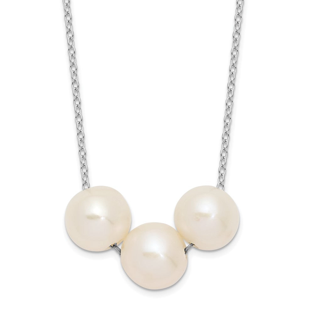 Sterling Silver Rhodium-Plated 8-9mm White Near-Round Fwc Pearl Necklace