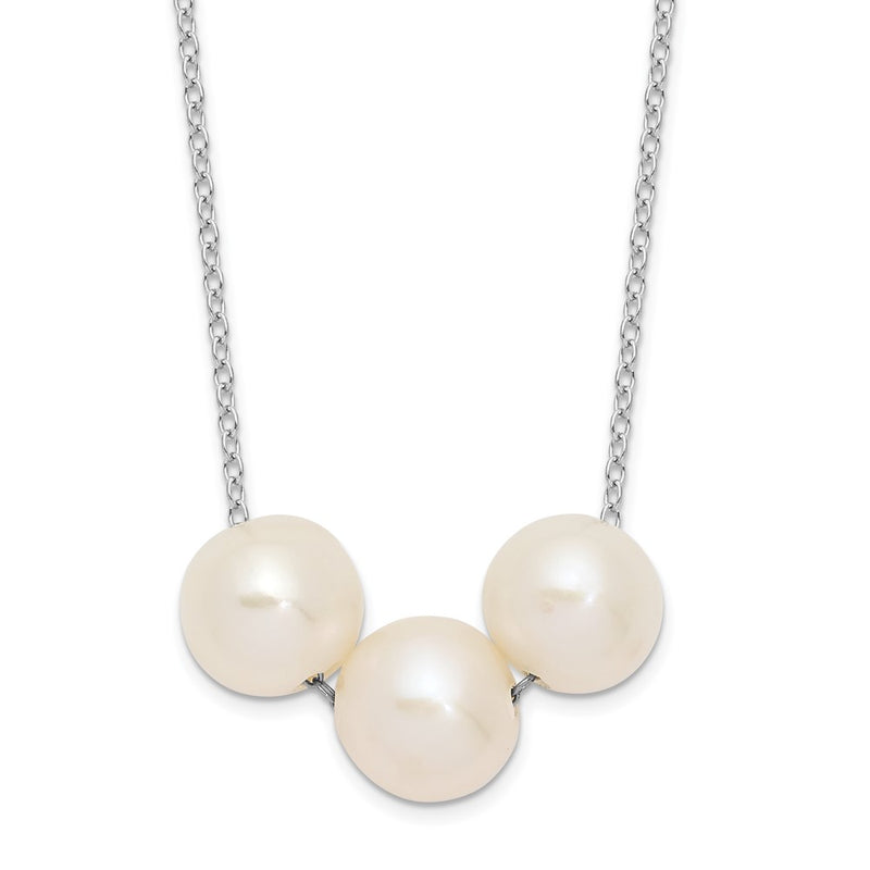 Sterling Silver Rhodium-Plated 8-9mm White Near-Round Fwc Pearl Necklace
