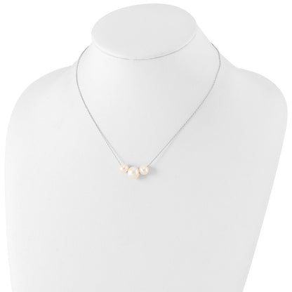 Sterling Silver Rhodium-Plated 8-10mm White Near-Round Fwc Pearl Necklace