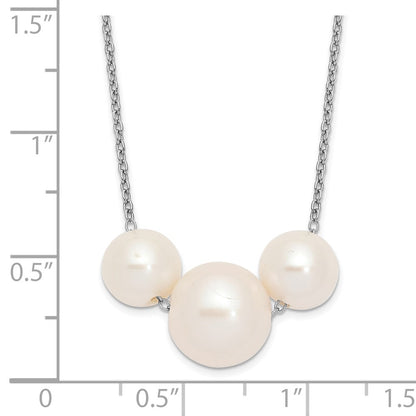 Sterling Silver Rhodium-Plated 8-10mm White Near-Round Fwc Pearl Necklace