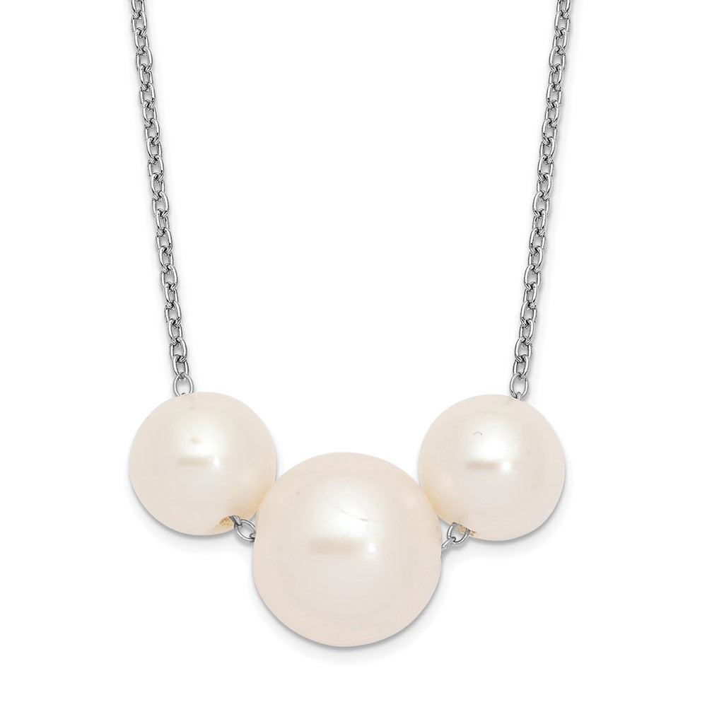 Sterling Silver Rhodium-Plated 8-10mm White Near-Round Fwc Pearl Necklace