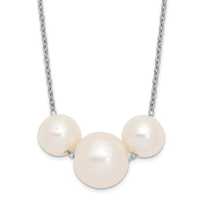 Sterling Silver Rhodium-Plated 8-10mm White Near-Round Fwc Pearl Necklace