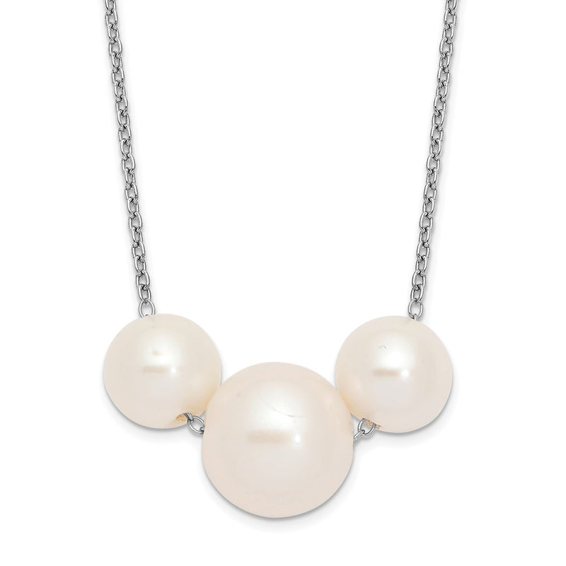 Sterling Silver Rhodium-Plated 8-10mm White Near-Round Fwc Pearl Necklace