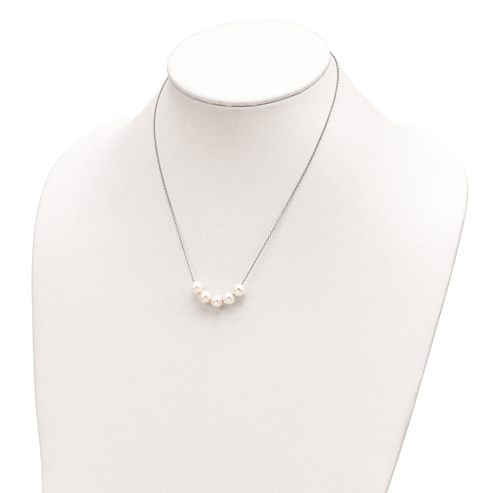 Sterling Silver Rhodium-Plated 7-8mm White Near-Round Fwc Pearl Necklace