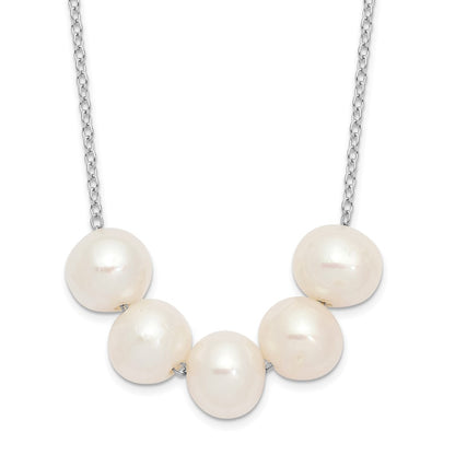 Sterling Silver Rhodium-Plated 7-8mm White Near-Round Fwc Pearl Necklace