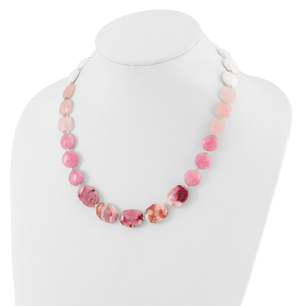 Sterling Silver Pink Agate, Pink/jade/rose Quartz/crystal Necklace