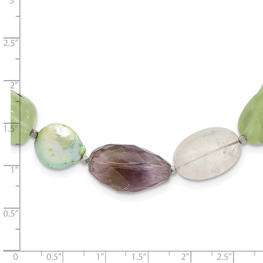 Sterling Silver Amethyst, Green Pearl and Prehnite 2in Ext Necklace