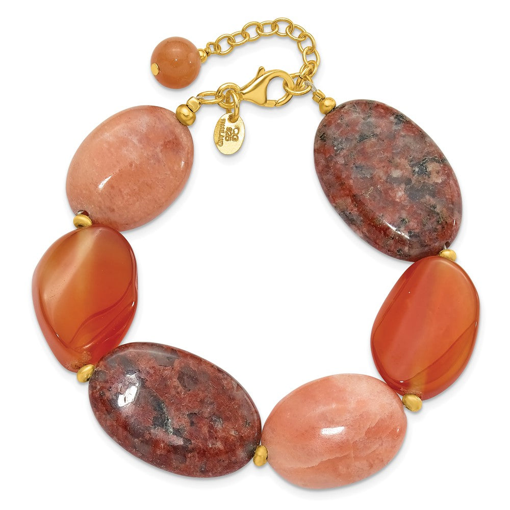 Sterling Silver Gold-Plated Aventurine/carnelian/jasper 1in Ext Bracelet
