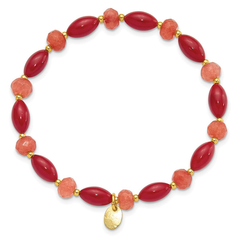 Sterling Silver Gold-Plated Coral and Jade Beaded Stretch Bracelet