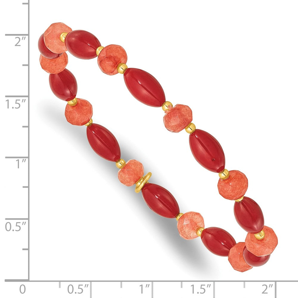 Sterling Silver Gold-Plated Coral and Jade Beaded Stretch Bracelet