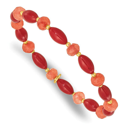 Sterling Silver Gold-Plated Coral and Jade Beaded Stretch Bracelet