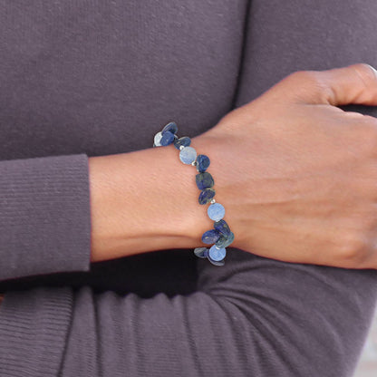 Sterling Silver Agate W/shell, Lapis and Sodalite w/1in Ext Bracelet