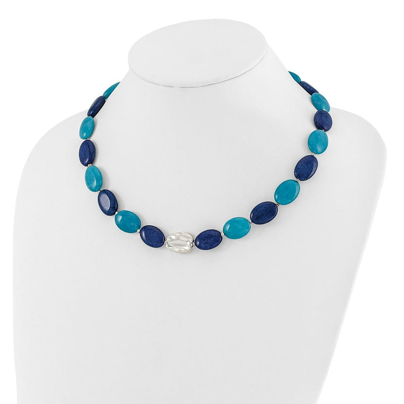 Sterling Silver Hematite, Jade, Lapis, Quartz w/2in Ext Necklace