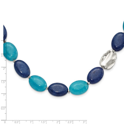 Sterling Silver Hematite, Jade, Lapis, Quartz w/2in Ext Necklace