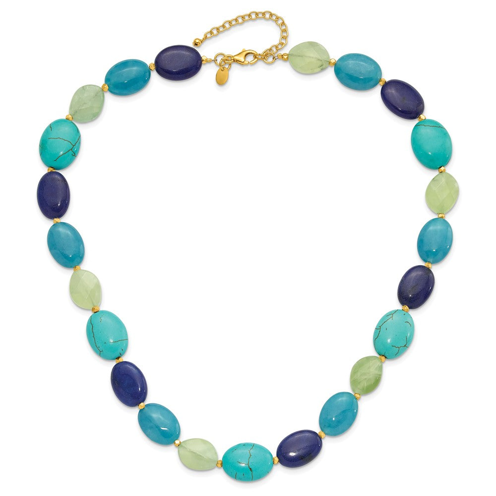 Sterling Silver Gold-Plated Multi Stone 18.5in w/2in Ext. Necklace