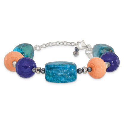 Sterling Silver Hematite,agate,jasper,quartz,crystal 1in Ext Bracelet
