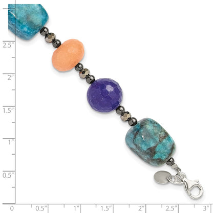 Sterling Silver Hematite,agate,jasper,quartz,crystal 1in Ext Bracelet