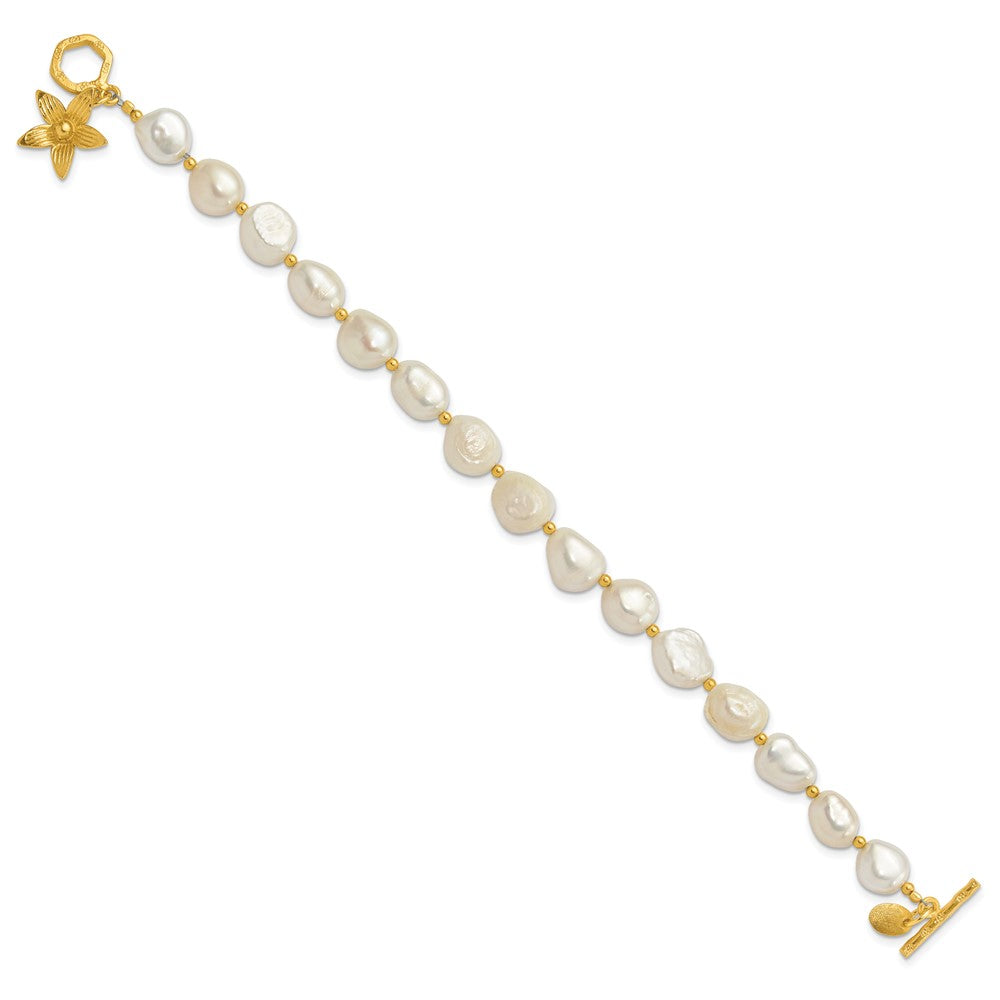 Sterling Silver Gold-Plated Fwc Pearl Flower 7.5in Toggle Bracelet