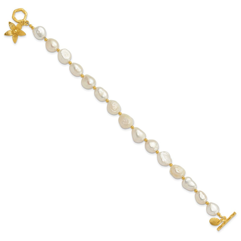 Sterling Silver Gold-Plated Fwc Pearl Flower 7.5in Toggle Bracelet