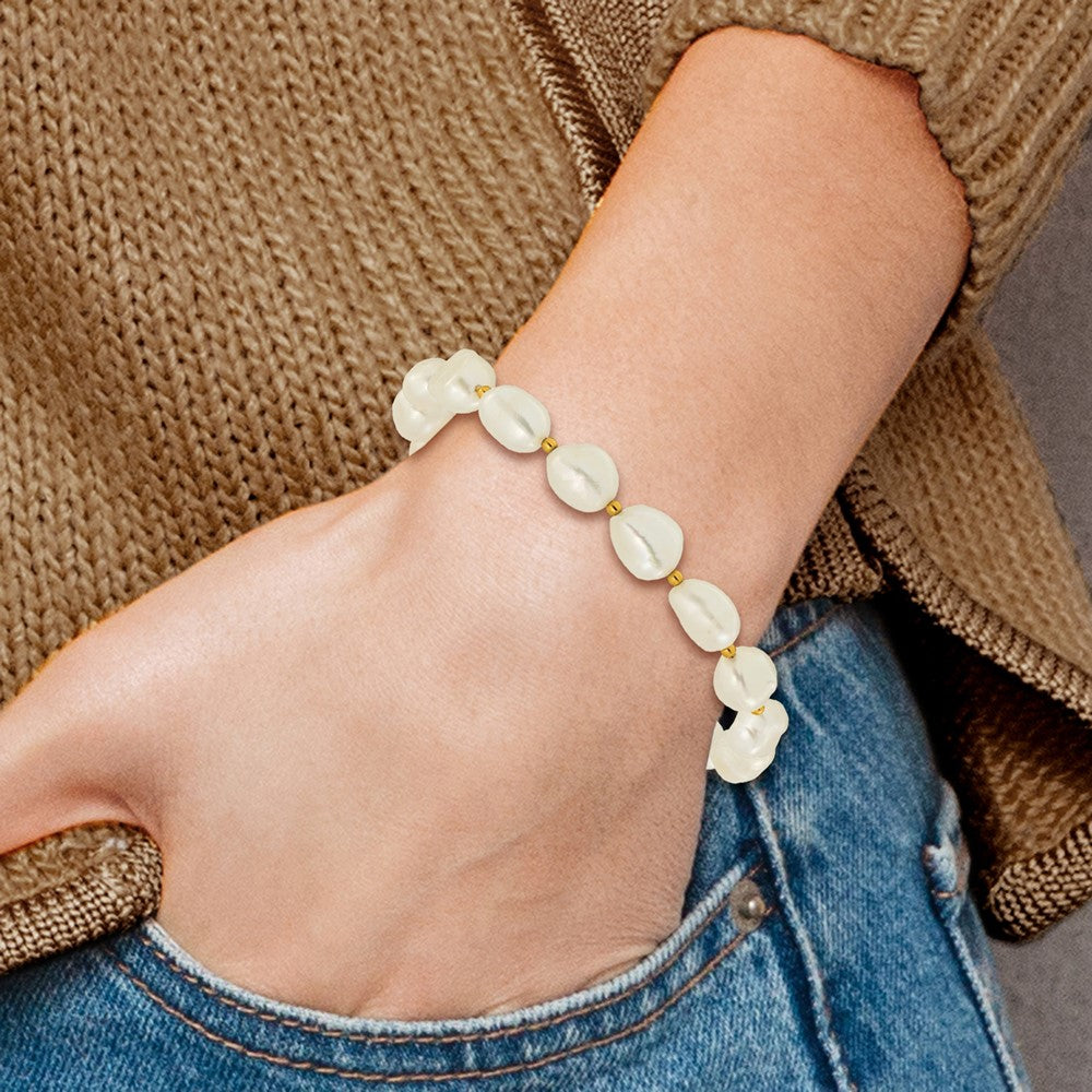 Sterling Silver Gold-Plated Fwc Pearl Flower 7.5in Toggle Bracelet