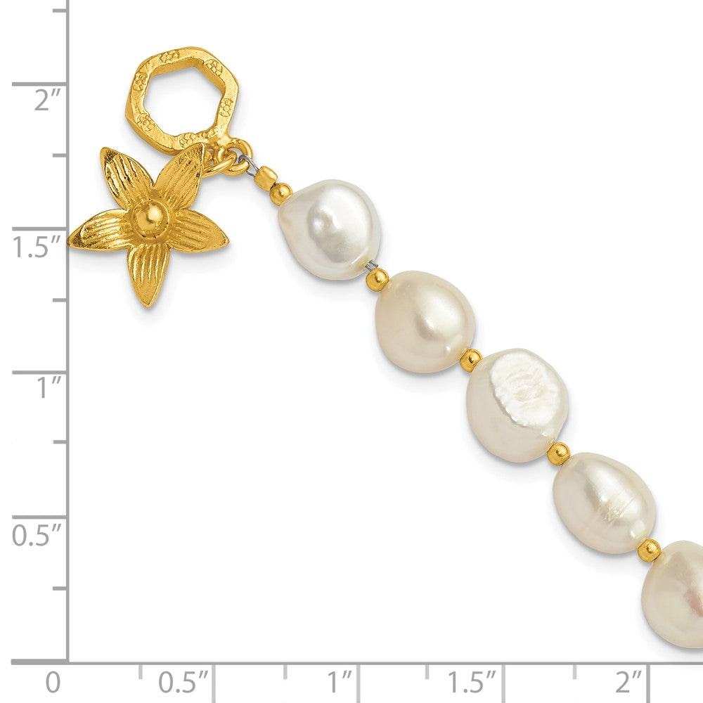 Sterling Silver Gold-Plated Fwc Pearl Flower 7.5in Toggle Bracelet