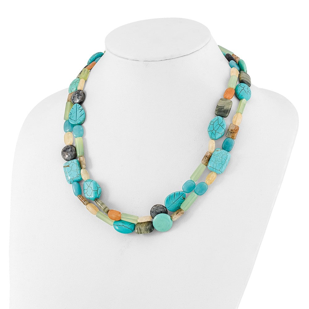 Sterling Silver Multi Stone 2-Strand 20.5in w/2in Ext Necklace